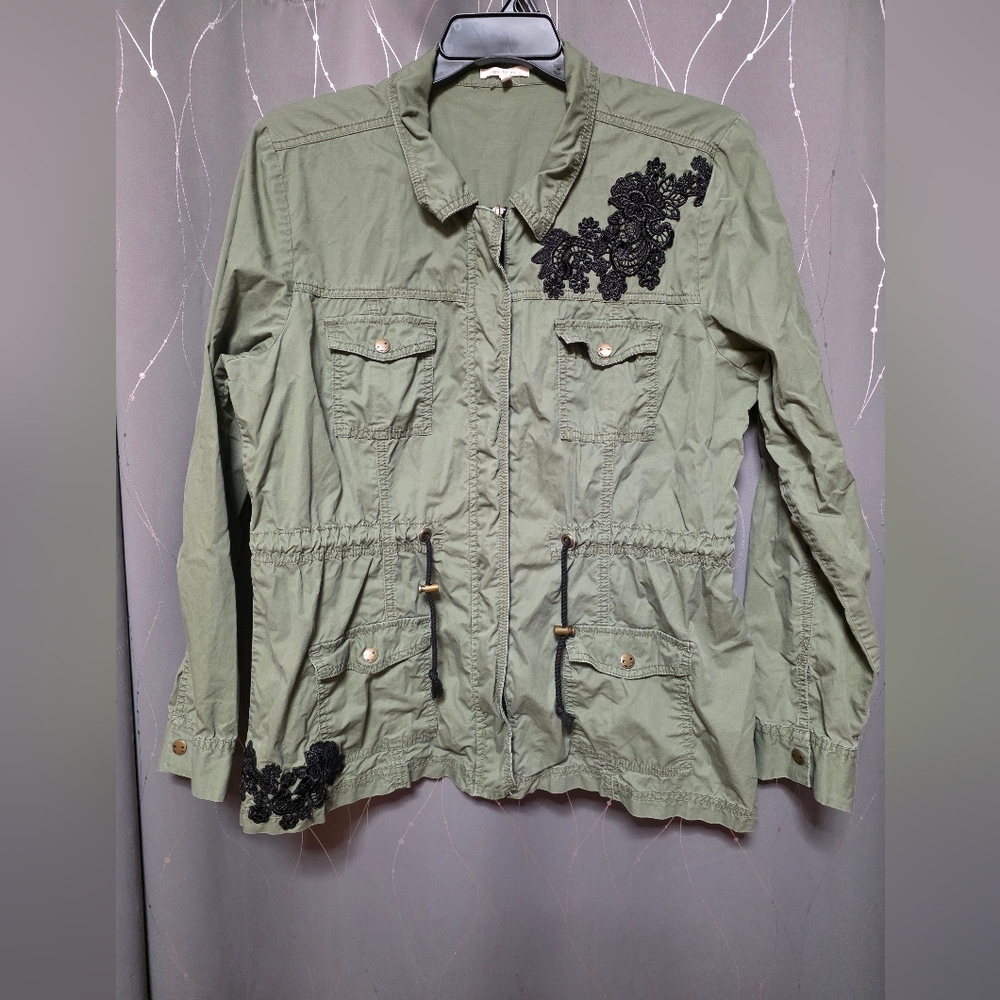 Maurices Olive Utility Jacket with Black Embroidery